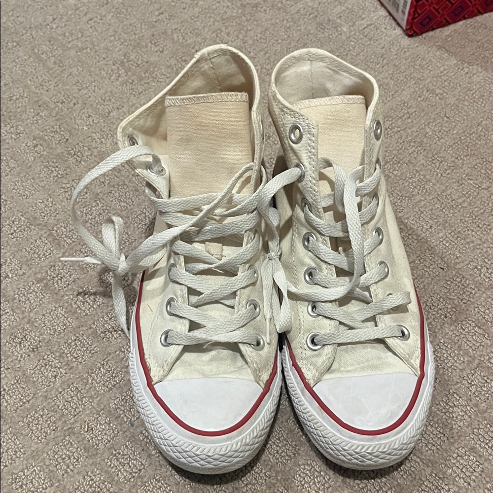 Converse Cream High-Tops with Red Accents